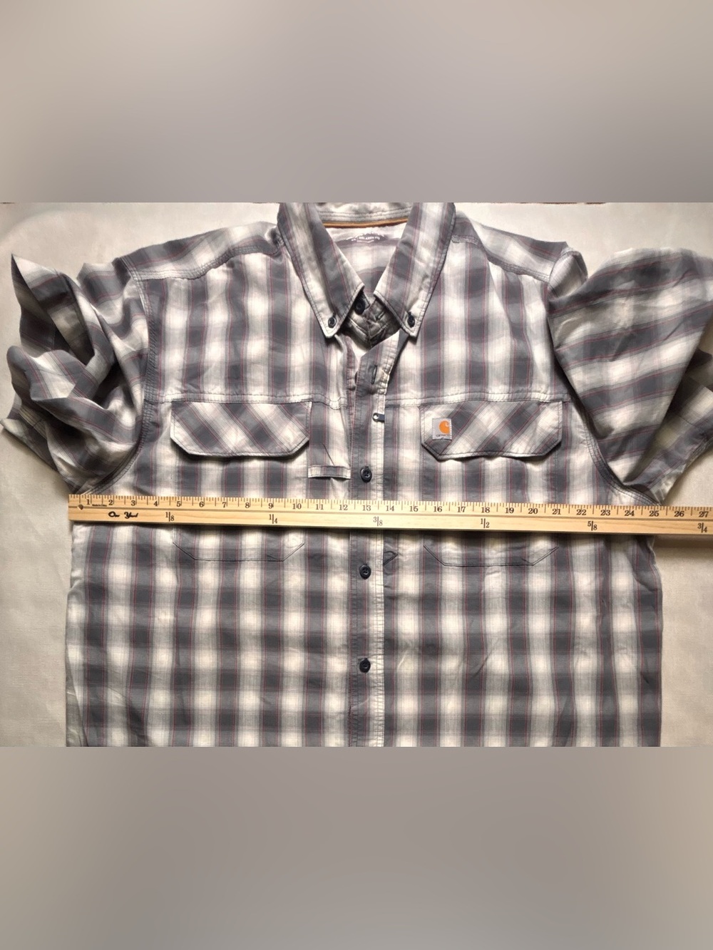 Carhartt Force Relaxed Fit Plaid Short Sleeve Shirt Men’s XL Gray #864 - Picture 6 of 8